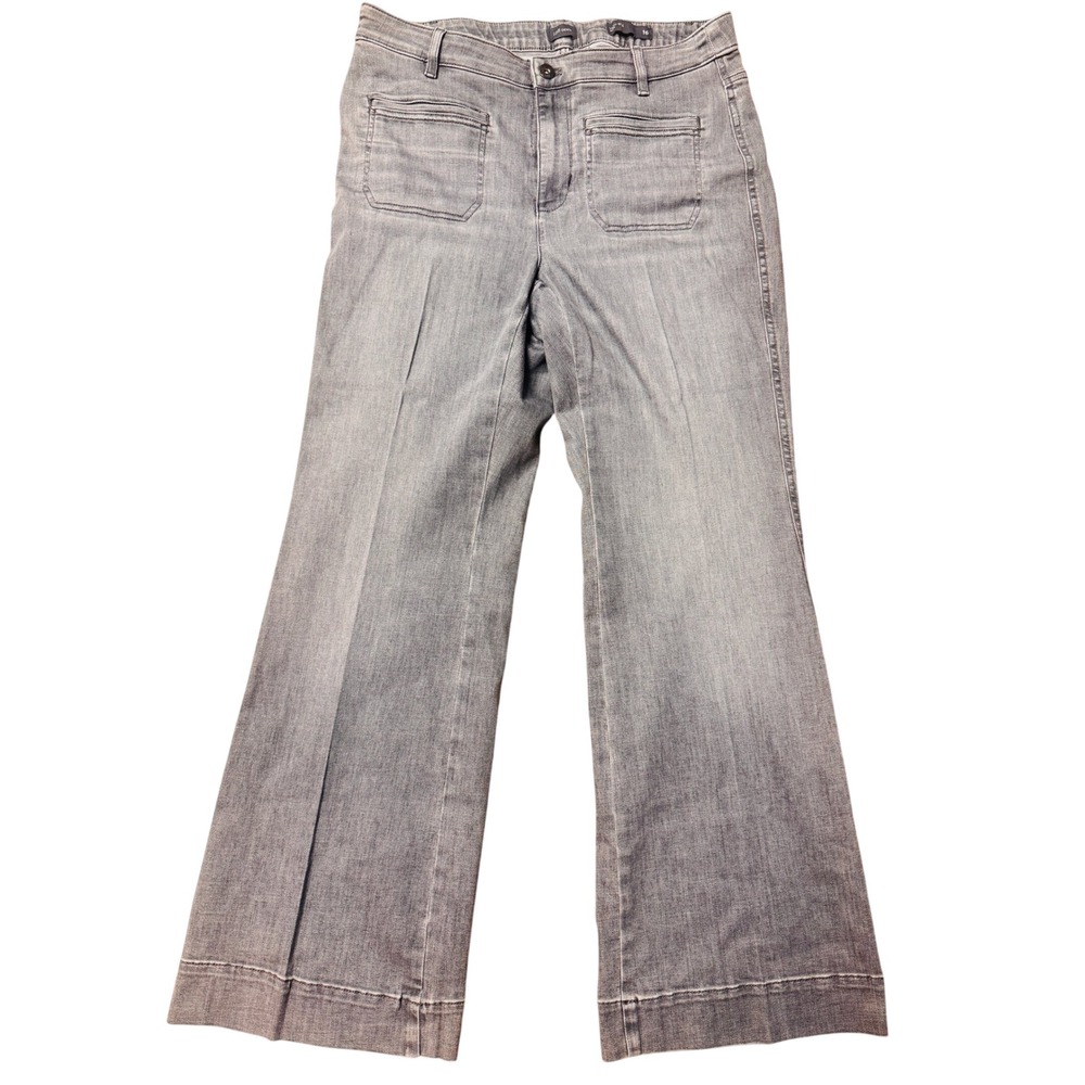 J. Jill High Rise Flare Denim Jeans Grey Size 16 Patch Pockets Stretch Retro